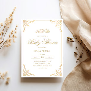 Invitation Élégant Baby shower baroque d'or Script musulman