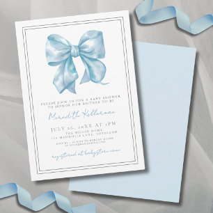 Invitation Elégant Baby shower bébé bleu Bow
