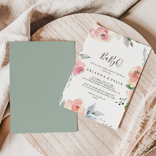 Invitation Élégant Baby shower Bébé rose-bleu