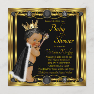 Invitation Élégant Baby shower Black Gold Prince