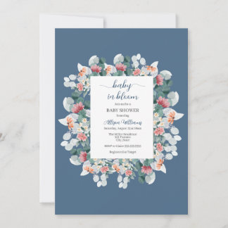 Invitation Elégant baby shower bleu azur