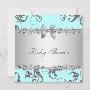 Invitation Élégant Baby shower bleu et gris Turquoise