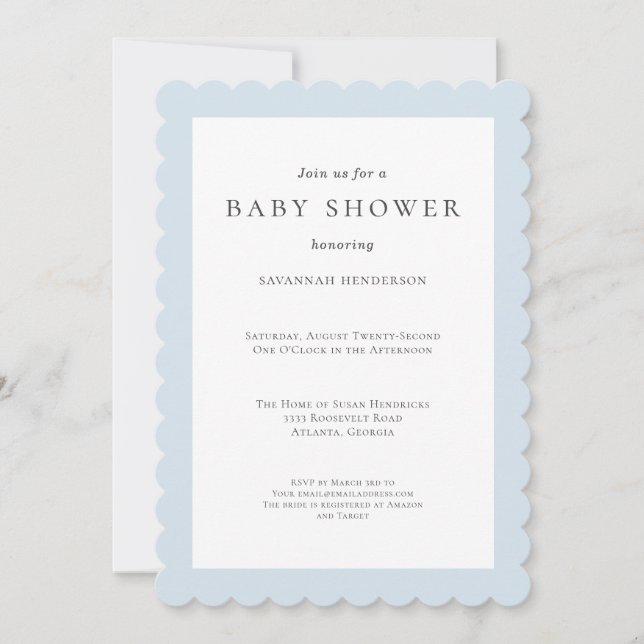 Invitation Elégant Baby shower bleu Fleur sauvage classique (Devant)