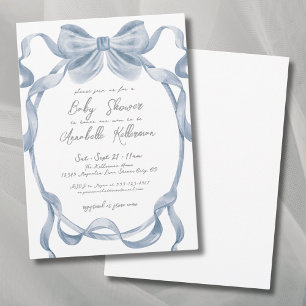 Invitation Elégant Baby shower bleu roux Dusty