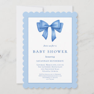 Invitation Élégant Baby shower Bleu Ruban Bow