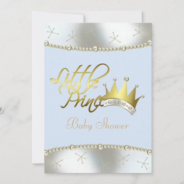 Invitation Elégant Baby shower Blue et Gold Little Prince (Devant)