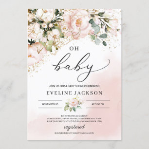 Invitation Élégant baby shower bohème rose floral oh