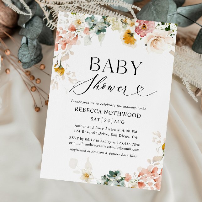 Invitation Elégant Baby shower Boho Chic Aquarelle (Créateur téléchargé)