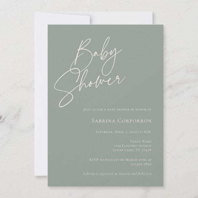 Invitation Elégant Baby shower Boho Neutre Genre | Sage (Devant)