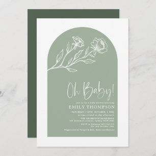 Invitation Elégant Baby shower Botanique Vert Sage