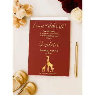 Invitation Elégant Baby shower Bourgogne et Gold Safari