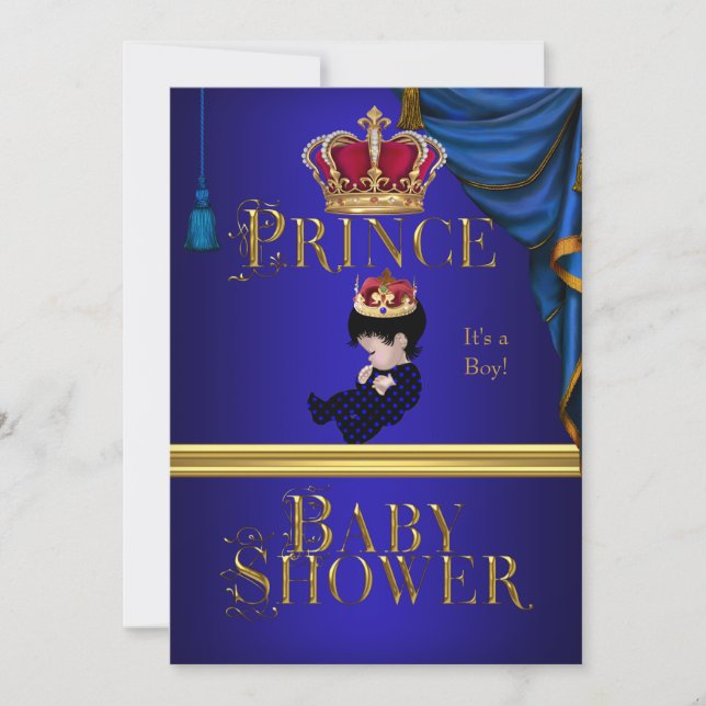 Invitation Elégant Baby shower Boy Blue Little Prince Crown (Devant)
