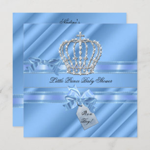 Invitation Elégant Baby shower Boy Blue Little Prince Crown