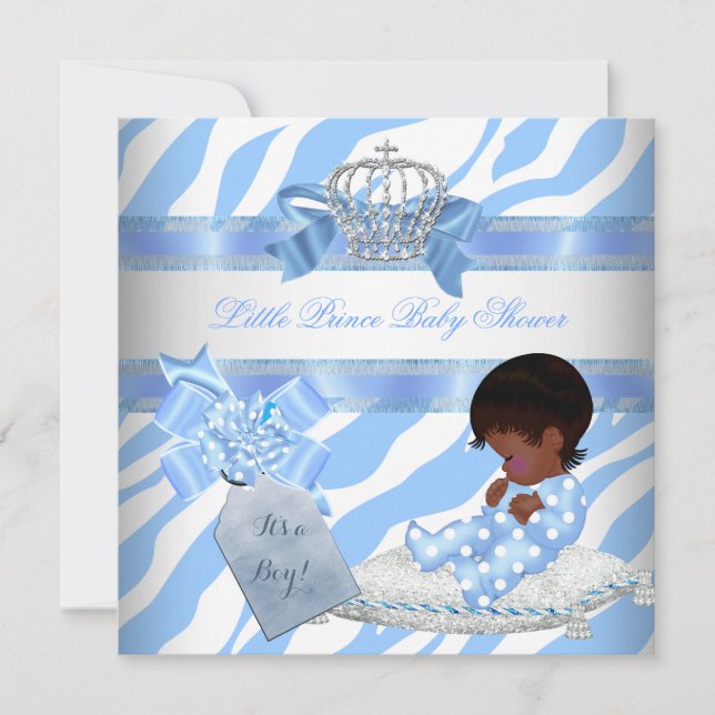Invitation Elégant Baby shower Boy Blue Zebra Prince Ethnique (Devant)