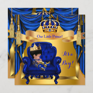 Invitation Elégant Baby shower Boy Prince Royal Blue Gold