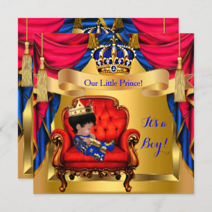 Invitation Elégant Baby shower Boy Prince Royal Blue Red Gold
