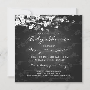 Invitation Élégant Baby shower cerise en fleurs Noir