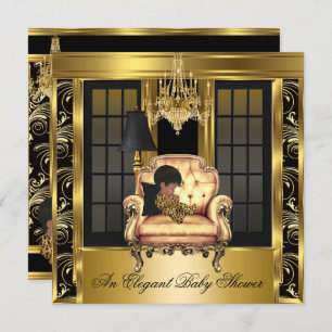 Invitation Elégant Baby shower Chandelier Gold Chaise 3A