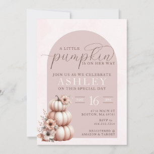 Invitation Élégant Baby shower Citrouille de chute rose pâle