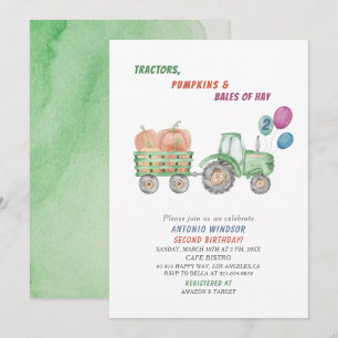 Invitation Elégant Baby shower Citrouille des tracteurs aquar