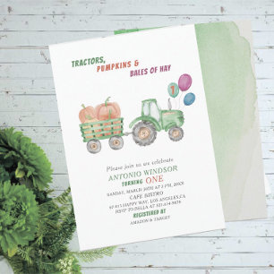 Invitation Elégant Baby shower Citrouille des tracteurs aquar