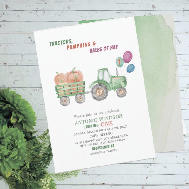 Invitation Elégant Baby shower Citrouille des tracteurs aquar (Créateur téléchargé)