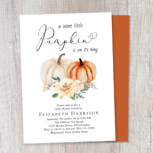 Invitation Elégant Baby shower Citrouille Floral Aquarelle