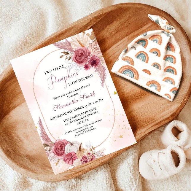 Invitation Elégant Baby shower Citrouille Twin Girl Blue Litt (Créateur téléchargé)