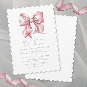 Invitation Elégant Baby shower Coquette Rose Bow