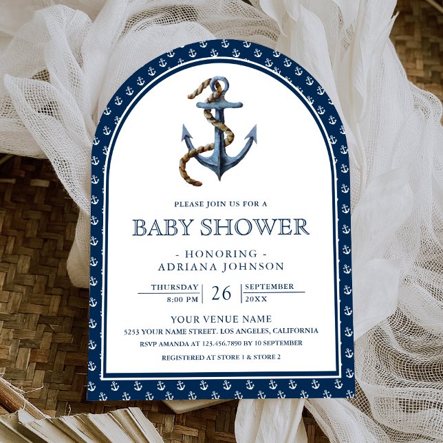 Invitation Elégant Baby shower d'Ancre bleu marine (Créateur téléchargé)