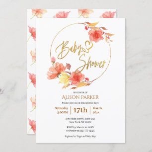 Invitation Élégant Baby shower d'aquarelle Floral Gold Script
