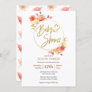 Invitation Élégant Baby shower d'aquarelle Floral Gold Script