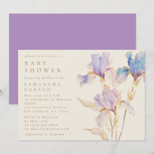 Invitation Elégant Baby shower d'aquarelle florale Iris