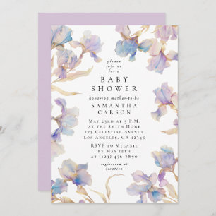 Invitation Elégant Baby shower d'aquarelle florale Iris