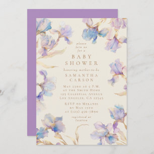 Invitation Elégant Baby shower d'aquarelle florale Iris
