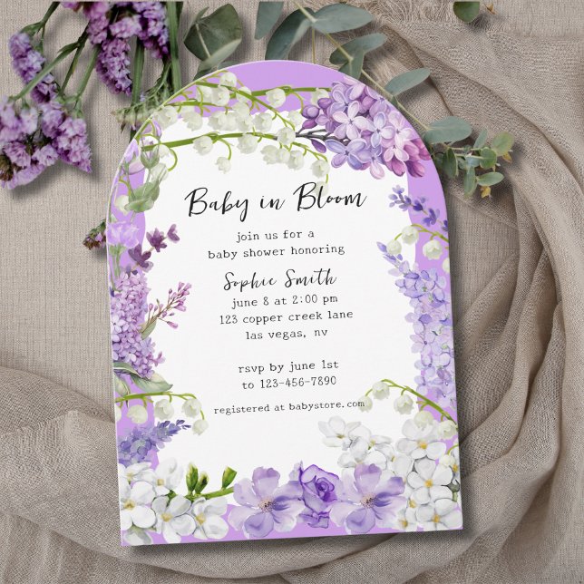 Invitation Elégant Baby shower d'aquarelle Lilac Florals (Créateur téléchargé)