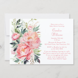 Invitation Elégant Baby shower d'aquarelle rose Floral Couple