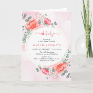 Invitation Elégant baby shower d'aquarelle rose vif