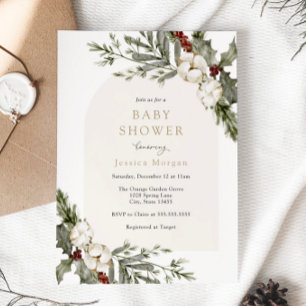 Invitation Élégant Baby shower d'arc floral d'hiver