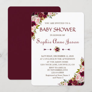 Invitation Elégant Baby shower d'automne floral de Marsala Bo