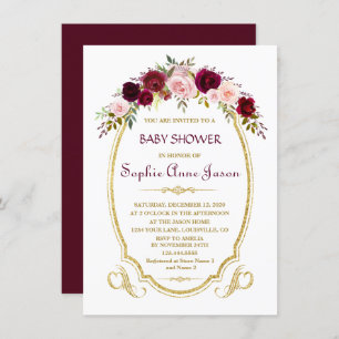 Invitation Elégant Baby shower d'automne floral de Marsala Bo