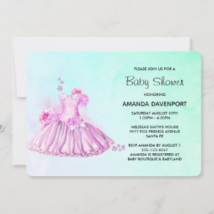 Invitation Élégant Baby shower de ballet rose Aquarelle