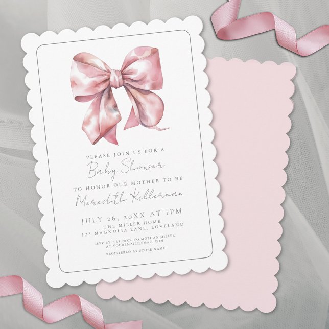 Invitation Élégant Baby shower de boîte Coquette Rose (Elegant Coquette Girl Pink Bow Baby Shower Invitation)