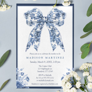 Invitation Elégant Baby shower de Bow Boy Floral Bleu