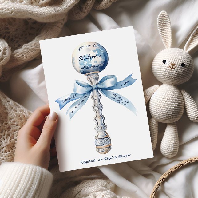 Invitation Elégant Baby shower de Bow en Argent Bleu (Créateur téléchargé)