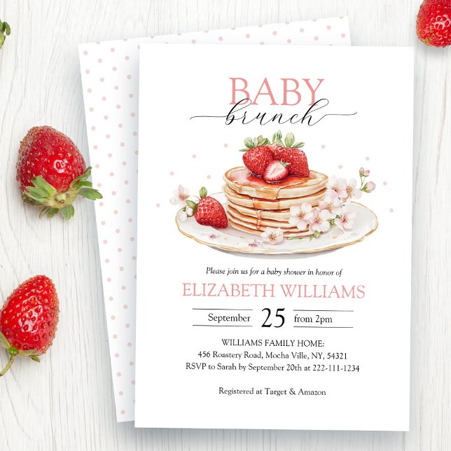 Invitation Élégant Baby shower de brunch aux fraises (Créateur téléchargé)