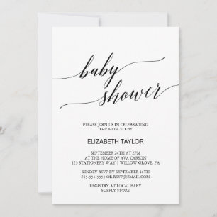 Invitation Élégant Baby shower de calligraphie blanche et noi