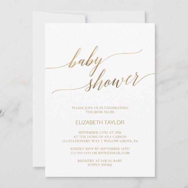 Invitation Élégant Baby shower de calligraphie or (Devant)