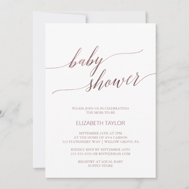 Invitation Élégant Baby shower de calligraphie or Rose (Devant)