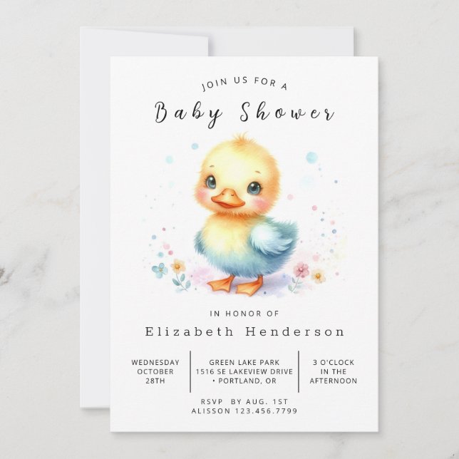 Invitation Élégant Baby shower de canard à papier (Devant)